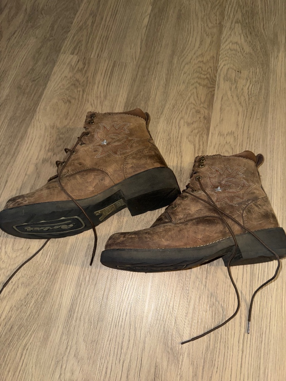 Western Cowgirl‎ Distressed Leather Lace Up Boots Brown Women's 9.5